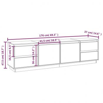 TV-Schrank Schwarz 176x37x47,5 cm Massivholz Kiefer