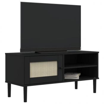 TV-Schrank SENJA Rattan-Optik Schwarz 106x40x49 cm Kiefernholz