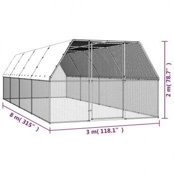 Outdoor-Hühnerkäfig 3x8x2 m Verzinkter Stahl