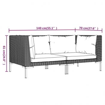 Gartensofas 2 Stk. mit Kissen Halbrundes Poly Rattan