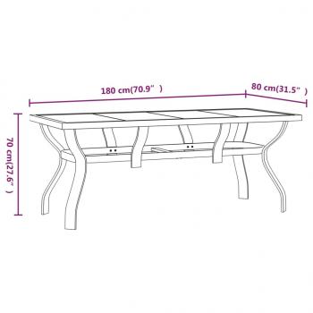 Gartentisch Grau und Schwarz 180x80x70 cm Stahl und Glas