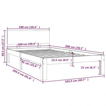 Massivholzbett Grau Kiefer 100x200 cm