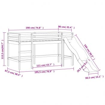 Kinderhochbett mit Rutsche Schwarz 90x190 cm Massivholz Kiefer