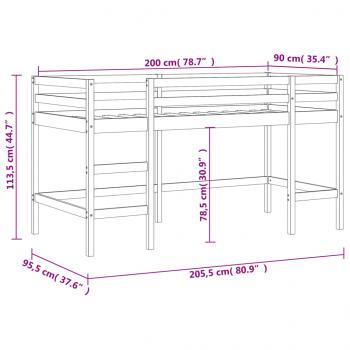 Kinderhochbett mit Leiter 90x200 cm Massivholz Kiefer