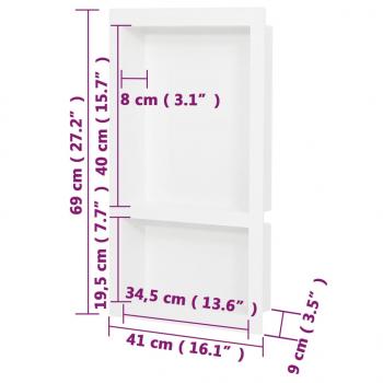 Duschnische mit 2 Fächern Hochglanz-Weiß 41x69x9 cm