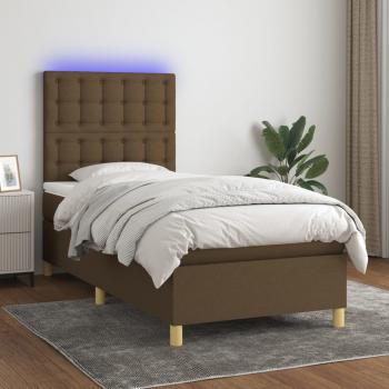 ARDEBO.de - Boxspringbett mit Matratze & LED Dunkelbraun 90x200 cm Stoff