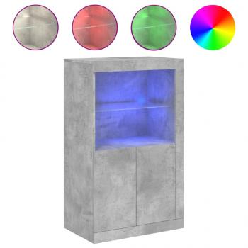 Beistellschrank mit LED-Leuchten Betongrau Holzwerkstoff