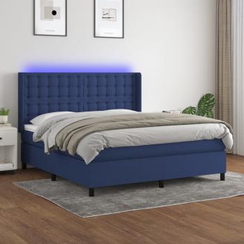 ARDEBO.de - Boxspringbett mit Matratze & LED Blau 160x200 cm Stoff