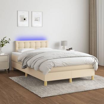 ARDEBO.de - Boxspringbett mit Matratze & LED Creme 120x200 cm Stoff