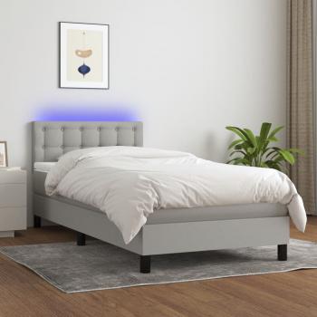 ARDEBO.de - Boxspringbett mit Matratze & LED Hellgrau 80x200 cm Stoff