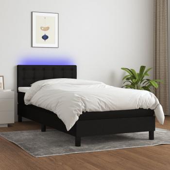 ARDEBO.de - Boxspringbett mit Matratze & LED Schwarz 100x200 cm Stoff