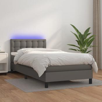 ARDEBO.de - Boxspringbett mit Matratze & LED Grau 100x200 cm Kunstleder