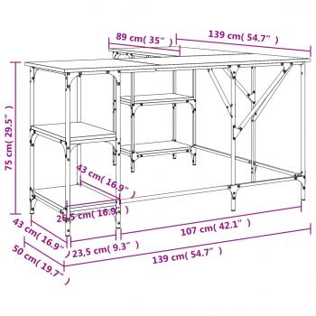 Schreibtisch Grau Sonoma 139x139x75 cm Holzwerkstoff