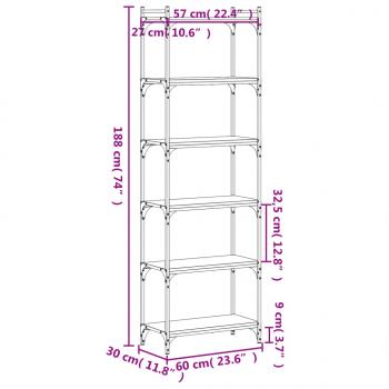 Bücherregal 6 Böden Grau Sonoma 60x30x188 cm Holzwerkstoff