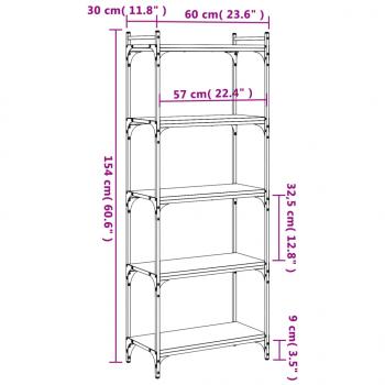 Bücherregal 5 Böden Braun Eiche-Optik 60x30x154cm Holzwerkstoff