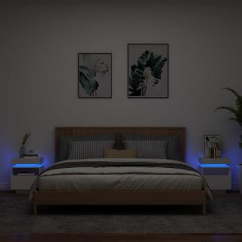 ARDEBO.de - Nachttische mit LED-Leuchten 2 Stk. Weiß 40x39x48,5 cm