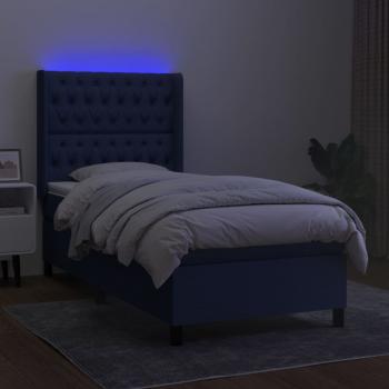 Boxspringbett mit Matratze & LED Blau 100x200 cm Stoff