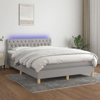 ARDEBO.de - Boxspringbett mit Matratze & LED Hellgrau 140x190 cm Stoff