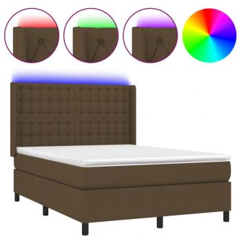 Boxspringbett mit Matratze & LED Dunkelbraun 140x190 cm Stoff