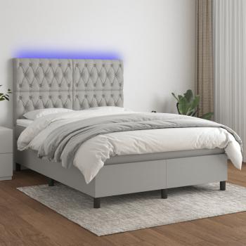 ARDEBO.de - Boxspringbett mit Matratze & LED Hellgrau 140x190 cm Stoff