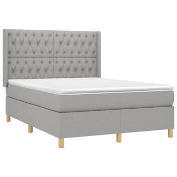 Boxspringbett mit Matratze & LED Hellgrau 140x190 cm Stoff