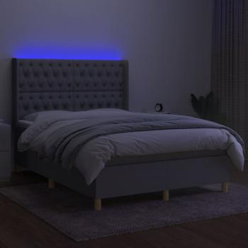 Boxspringbett mit Matratze & LED Hellgrau 140x200 cm Stoff