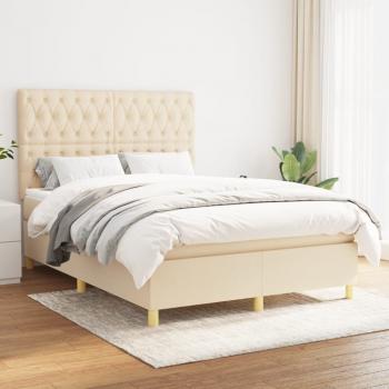 ARDEBO.de - Boxspringbett mit Matratze Creme 140x200 cm Stoff