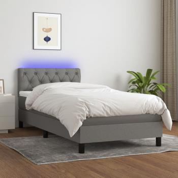 ARDEBO.de - Boxspringbett mit Matratze & LED Dunkelgrau 80x200 cm Stoff