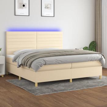 ARDEBO.de - Boxspringbett mit Matratze & LED Creme 200x200 cm Stoff