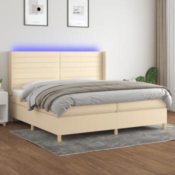 ARDEBO.de - Boxspringbett mit Matratze & LED Creme 200x200 cm Stoff