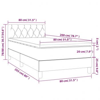 Boxspringbett mit Matratze Hellgrau 80x200 cm Stoff