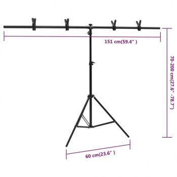 Hintergrundständer T-Form Schwarz 151x60x(70-200) cm