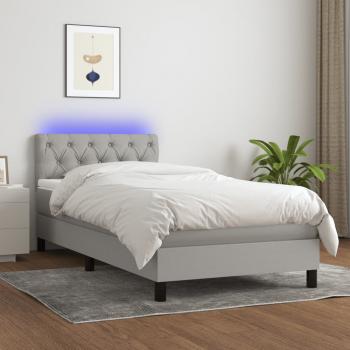 ARDEBO.de - Boxspringbett mit Matratze & LED Hellgrau 80x200 cm Stoff