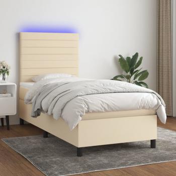 ARDEBO.de - Boxspringbett mit Matratze & LED Creme 90x200 cm Stoff