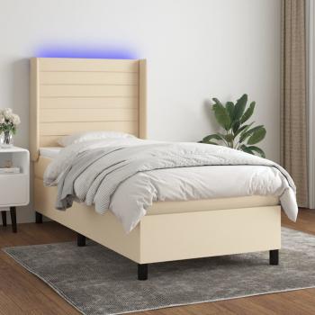 ARDEBO.de - Boxspringbett mit Matratze & LED Creme 90x200 cm Stoff