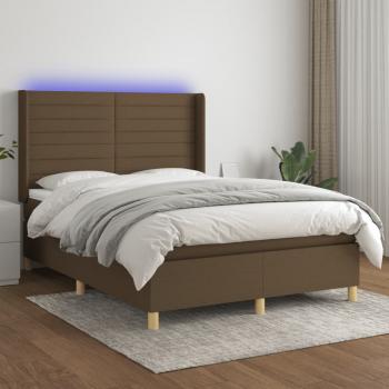 ARDEBO.de - Boxspringbett mit Matratze & LED Dunkelbraun 140x190 cm Stoff