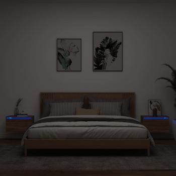 ARDEBO.de - Wand-Nachttische mit LED-Leuchten 2 Stk. Braun Eichen-Optik