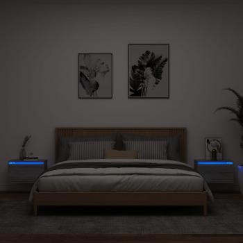 ARDEBO.de - Wand-Nachttische mit LED-Leuchten 2 Stk. Grau Sonoma