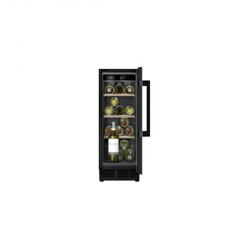 ARDEBO.de Siemens KU20WVHF0 IQ500 Weinlagerschrank, 30cm breit, 21 Standartweinflaschen, Glastür mit UV Schutz, Beleuchtung, Temperatur regelbar, Flaschenborde aus Eiche, schwarz