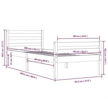 Massivholzbett 90x200 cm