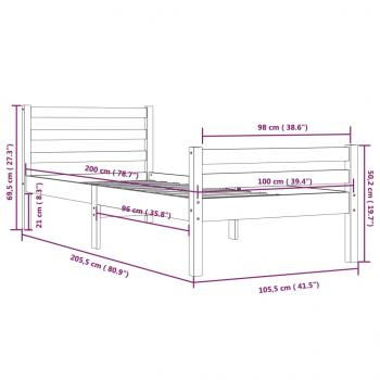 Massivholzbett Grau 100x200 cm