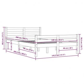 Massivholzbett Grau 140x200 cm