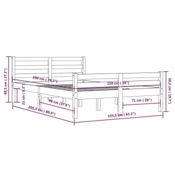 Massivholzbett Schwarz 150x200 cm