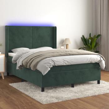 ARDEBO.de - Boxspringbett mit Matratze & LED Dunkelgrün 140x190 cm Samt