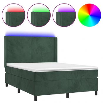 Boxspringbett mit Matratze & LED Dunkelgrün 140x190 cm Samt