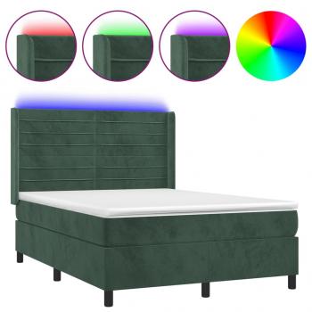 Boxspringbett mit Matratze & LED Dunkelgrün 140x190 cm Samt