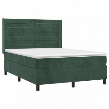 Boxspringbett mit Matratze & LED Dunkelgrün 140x190 cm Samt