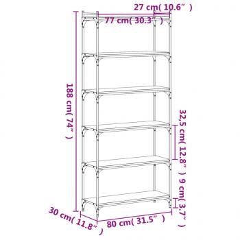 Bücherregal 6 Böden Grau Sonoma 80x30x188 cm Holzwerkstoff