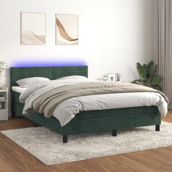 ARDEBO.de - Boxspringbett mit Matratze & LED Dunkelgrün 140x190 cm Samt