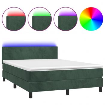 Boxspringbett mit Matratze & LED Dunkelgrün 140x190 cm Samt